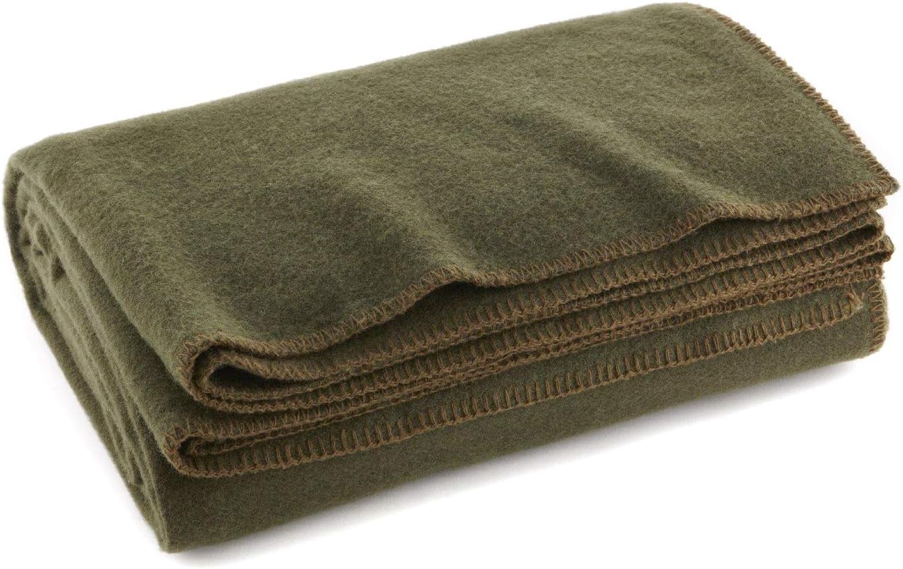 Olive Drab Green Warm Fire Retardant Blanket, 66" x 90" (80% Wool)-US Military Style