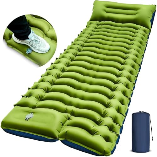 FUN PAC Camping Sleeping Pad, Ultralight Camping Mat with Pillow, Built-in Foot Pump Inflatable Sleeping Pads Compact for Camping Backpacking Hiking Traveling Tent,Single,Green